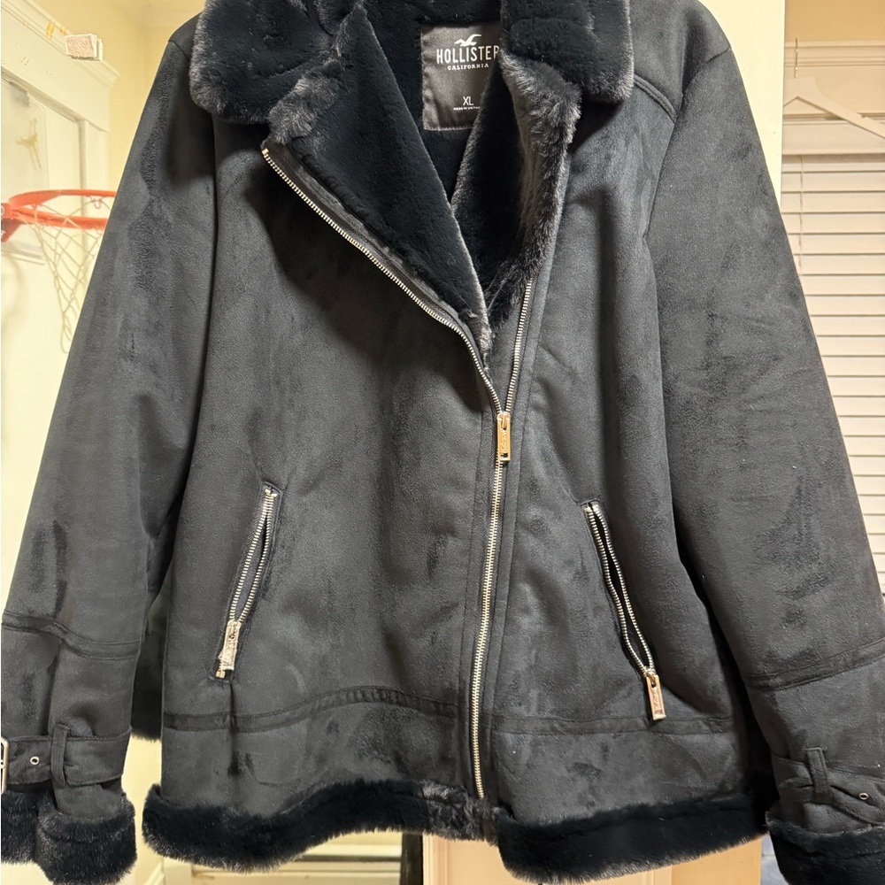 Hollister Charcoal Faux Fur Coat